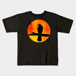 Orange Moon Crow Kids T-Shirt